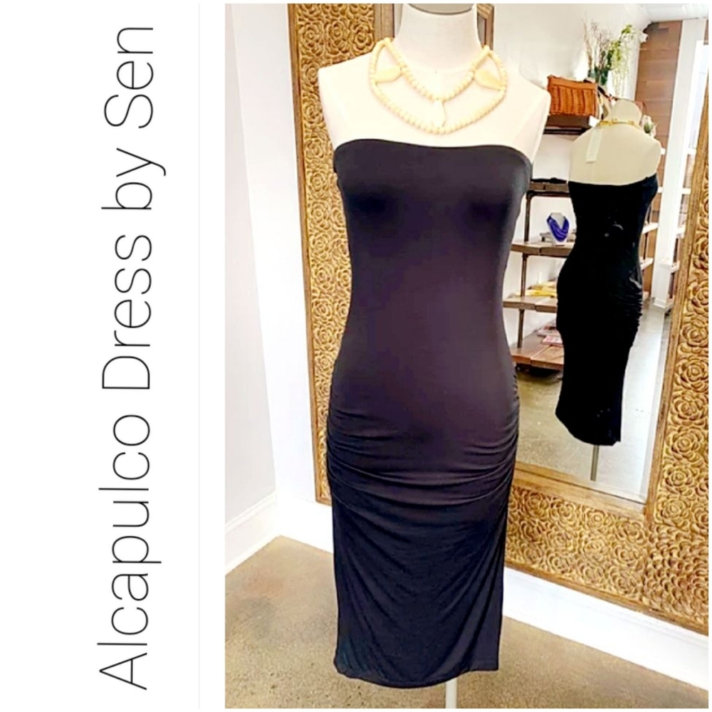 NWT💛SEN Strapless Ruched Acapulco LBD Dress-S